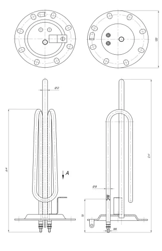 Elektromos csőfűtőbetét bojlerhez Cu/Zn Ø8.1 mm ~230 V 2500 W Ø8x290 mm