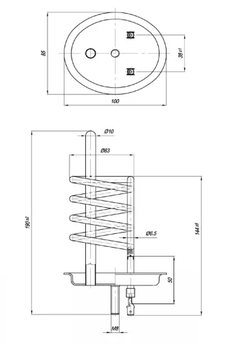 Elektromos csőfűtőbetét bojlerhez 10L, normál menetes, réz/nikkel Ø6.5 mm, 230 V 2000 W, Ø10x260 mm, hegesztett kivitel
