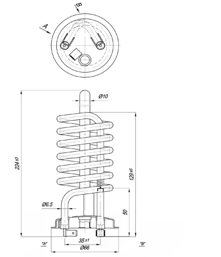 Elektromos csőfűtőbetét bojlerhez 10L, réz/nikkel Ø6.5 mm, 230 V 2000 W, Ø10x160 mm, hegesztett kivitel