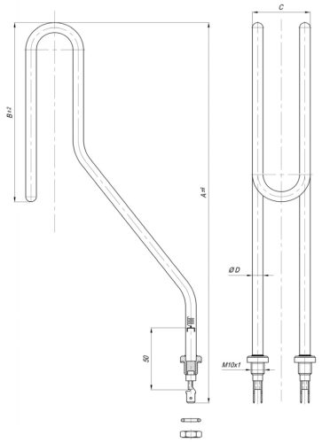 Elektromos csőfűtőbetét bojlerhez Cu/Ni Ø8.1 mm ~230 V 2000 W M10