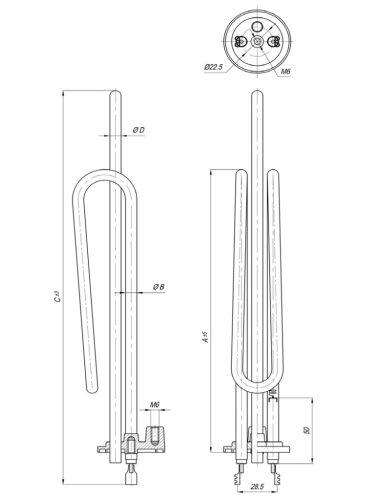 Elektromos csőfűtőbetét bojlerhez Cu/Ni Ø8.1 mm ~230 V 3000 W Ø8x290 mm