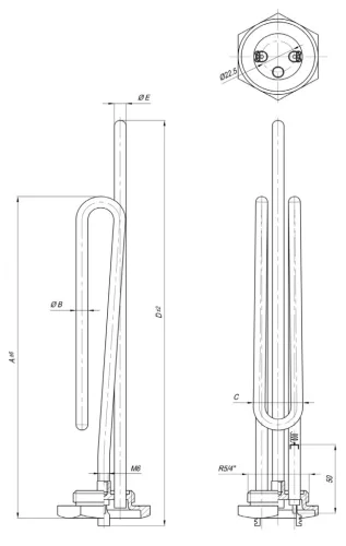 Cu Ø8.1 mm ~230 V 1000 W bojler csőfűtőbetét, Ø8x290 mm