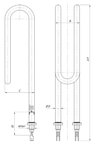 Elektromos csőfűtőbetét bojlerhez egyszer hajlított Cu/Ni Ø8.1 mm ~230 V 2000 W