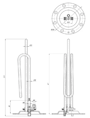 Cu Ø8.1 mm ~230 V 1500 W bojler csőfűtőbetét, Ø8x290 mm, beépített