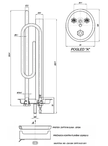Elektromos csőfűtőbetét bojlerhez Ø6.5 mm | 2000W, 230V