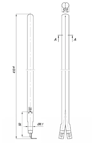 Elektromos csőfűtőbetét bojlerhez "Y" Aisi 304 Ø8.1 mm ~230 V 1000 W L=380 mm