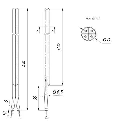 Elektromos csőfűtőbetét bojlerhez dupla préselt Aisi 309 Ø6.5 mm ~230 V 1500 W