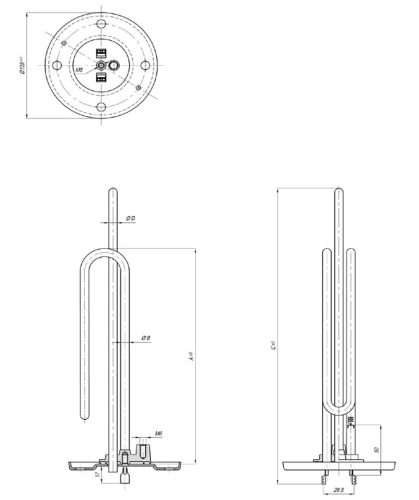Elektromos csőfűtőbetét bojler Cu Liko-val ~230 V/2000 W flancsos 4 lyukas