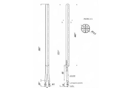 Elektromos csőfűtőbetét bojlerhez Aisi 309 Ø6.5 mm 1500 W L=510 mm érintkező csavar M4