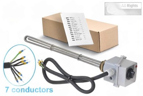 Elektromos csőfűtőbetét bojlerhez, hőszabályozással, Aisi 316L Ø8.1 mm 6000 W L=505 mm Ø10x350 mm