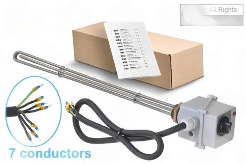 Elektromos csőfűtőbetét bojlerhez, hőszabályozással, Aisi 316L Ø8.1 mm 9000 W L=615 mm Ø10x350 mm