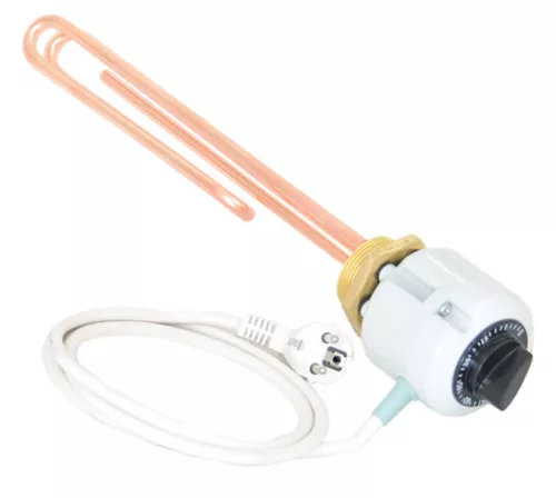 Elektromos nagy térfogatú bojler kiegészítő csőfűtőbetét külső hőszabályozással Cu Ø8.1 mm 1000 W L=310 mm Lk=3x1.5x1500 mm