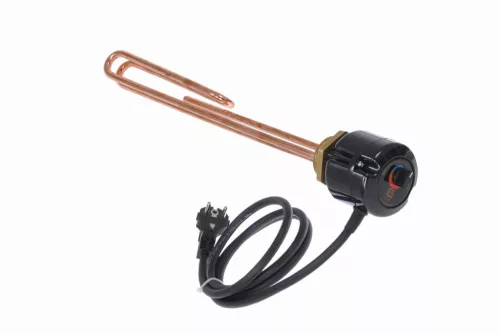 Elektromos nagy térfogatú bojler kiegészítő csőfűtőbetét külső hőszabályozással Cu Ø8.1 mm 1000 W L=310 mm Lk=3x1.5x1500 mm