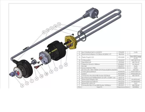 Elektromos nagy űrtartalmú bojlerhez külső hőmérsékletszabályzóval Aisi 316L Ø8.1 mm 1000 W L=310 mm Lk=3x1.5x15