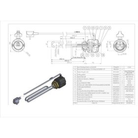   Elektromos nagy űrtartalmú bojlerhez külső hőmérsékletszabályzóval Aisi 316L Ø8.1 mm 2500 W L=310 mm Lk=3x1.5x15