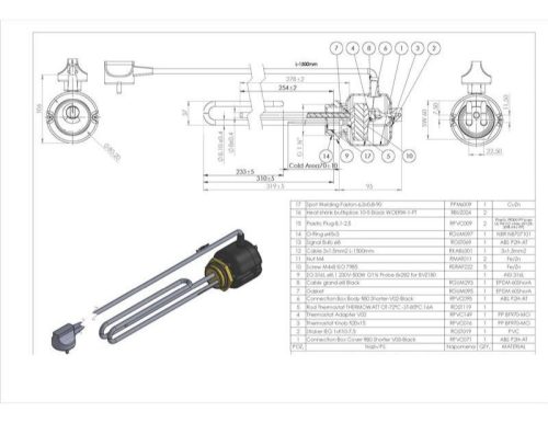 Elektromos nagy űrtartalmú bojlerhez külső hőmérsékletszabályzóval Aisi 316L Ø8.1 mm 3000 W L=310 mm Lk=3x2.5x15