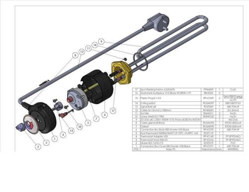 Elektromos nagy űrtartalmú bojlerhez külső hőmérsékletszabályzóval Aisi 316L Ø8.1 mm 3000 W L=310 mm Lk=3x2.5x15