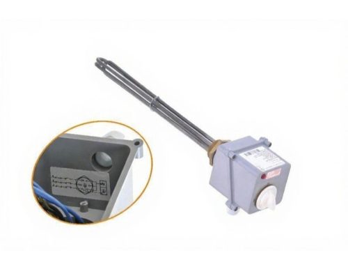 Nagy űrtartalmú bojler csőfűtőbetéte Aisi 316L Ø8.1 mm ~3x230 V 4500 W L=405 mm csatlakozó sapkával és hőmérsékletszabályzással