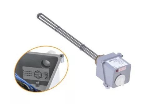 Elektromos csőfűtőbetét nagy űrtartalmú bojlerhez R2 1/4" Aisi 316L Ø8.1 mm 3x~230 V 6000 W L=500 mm csatlakozóburkolattal és hőmérsékletszabályozással
