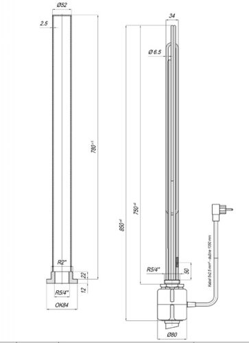 Duplikátor elektromos csőfűtőbetéte R5/4" Aisi 304 Ø6.5mm ~3x230V 4000W L=750mm