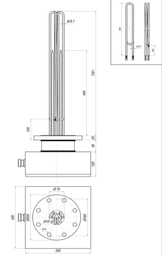 Aisi duplikátor elektromos csőfűtőbetét Ø8.1mm ~400V 7500W L=700mm - FELSZERELÉS