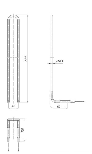 Elektromos csőfűtőbetét hűtőberendezési "U" fűtőszál Aisi Ø8.1mm ~ 230V 1150W L=1100mm