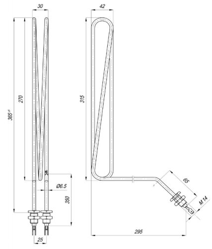 Elektromos csőfűtőbetét fritőzhöz Aisi 316L Ø6.5mm ~ 230V 2400W