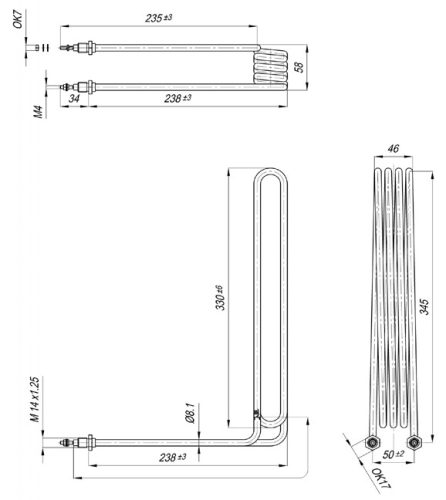 Elektromos csőfűtőbetét fritőzhöz Aisi 316L Ø8.1mm ~ 230V 2800W