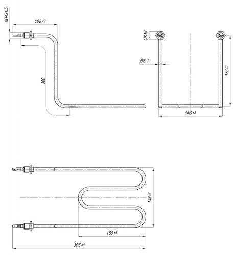 Elektromos csőfűtőbetét fritőzhöz Aisi 316L Ø8.1mm ~ 230V 2500W ALFI