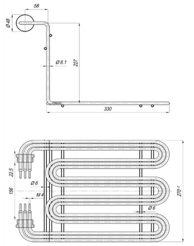 Elektromos csőfűtőbetét fritőzhöz Aisi 316L Ø8.1mm ~ 3x230V 8850W