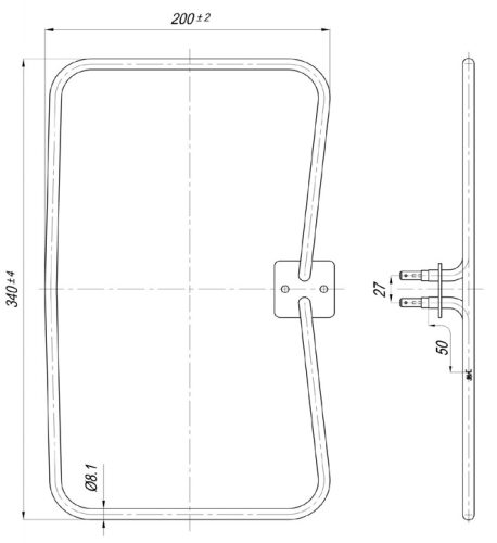 Elektromos csőfűtőelem fűtőberendezéshez KONČAR Aisi 304 Ø8.1mm ~ 230V 1600W