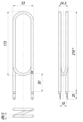 Elektromos csőfűtőelem falifűtőhöz MAGNOHROM Aisi 304 Ø6.5mm ~ 230V 500W