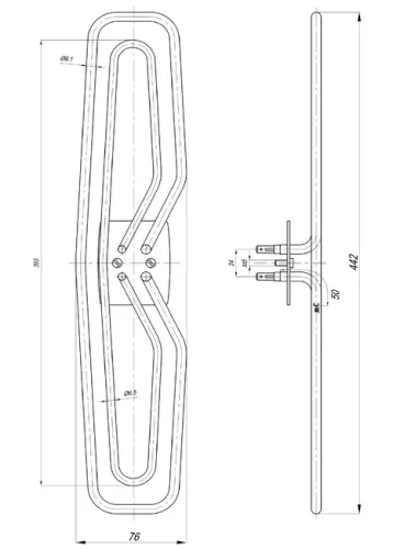 Elektromos csőfűtőbetét MAGNOHROM M5mm Aisi 304 Ø8.1mm 230V/1200W + Ø6.5 ~ 230V/800W