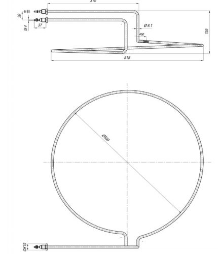 Elektromos csőfűtőbetét füstgenerátorhoz fi 500mm Aisi Ø8.1mm ~230V 1500W - GOLIJAT