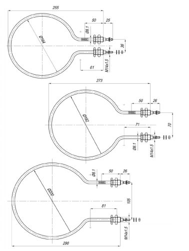 OMEGA Cu Ø8.1mm ~230V 1400W komplett Elektromos csőfűtőbetét desztillátorhoz