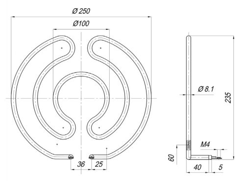 Elektromos csőfűtőbetét ipari desztillátorhoz Aisi Ø8.1mm ~230V 2000W