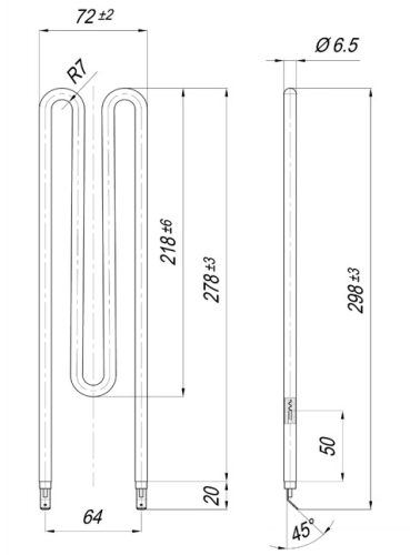 "M" sterilizátor Aisi Ø6.5mm ~230V 2000W Elektromos csőfűtőbetét