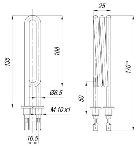 Elektromos csőfűtőbetét sterilizátorhoz Aisi Ø6.5mm ~230V 1000W