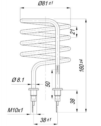 Elektromos csőfűtőbetét sterilizátorhoz Cu Ø8.1mm ~230V 2000W - spirálos fi81