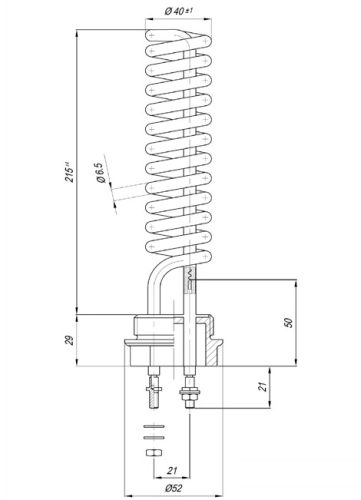 Gőzgenerátor elektromos csőfűtőbetéte R5/4" Cu/Ni Ø6.5mm ~230V 2000W