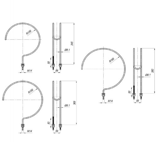 Elektromos csőfűtőbetétbetét M16 Cu destillátorhoz Ø8.1mm ~230V 2700W