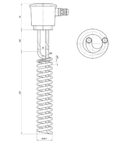 Elektromos csőfűtőelem Aisi teflon bevonattal Ø10mm és csatlakozó sapkával ~230V 1500W