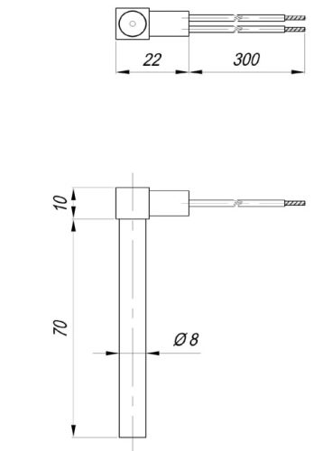 Aisi Ø8mm DC == 24V 125W L=70mm elektromos patron fűtőbetét
