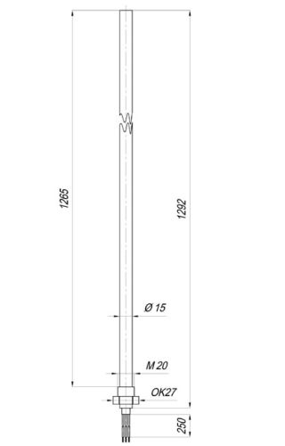 Elektromos patron fűtőtest Aisi Ø15mm ~230V/ 800+800W L=1300mm
