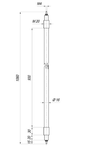 Elektromos patron fűtőbetét Aisi Ø16mm ~230V 1200W L=930mm