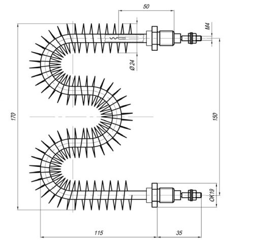 Bordázott csőfűtőbetét elektromos szekrényhez Aisi Ø8.1mm ~230V 350W
