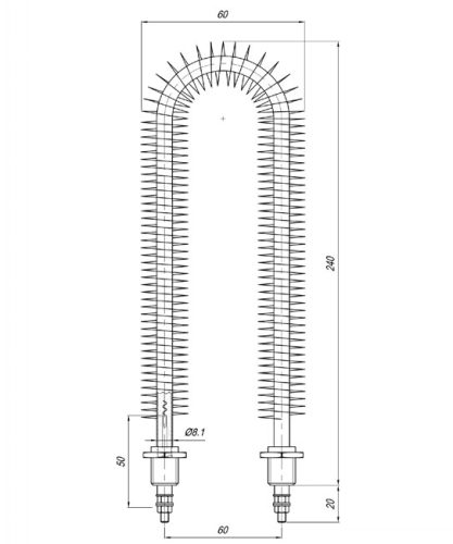 Elektromos bordázott csőfűtőbetét "U" Aisi Ø8.1mm ~230V 500W L=240mm