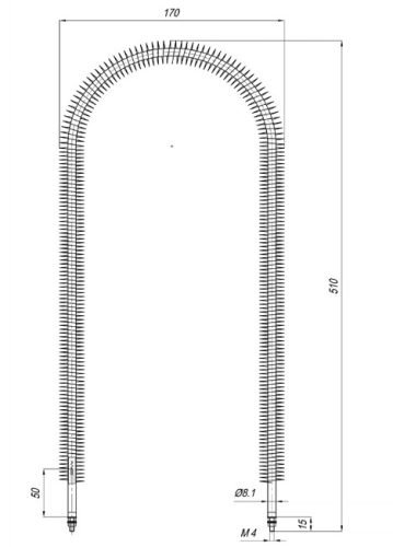 Elektromos csőfűtőbetét "U" alakú Aisi Ø8.1mm ~230V 1000W L=500mm