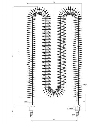 Elektromos bordázott csőfűtőbetét "M" Aisi Ø8.1mm ~230V 1200W