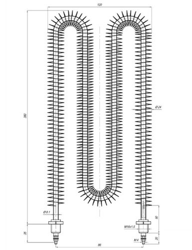 Elektromos bordázott csőfűtőbetét "M" Aisi Ø8.1mm ~230V 1500W